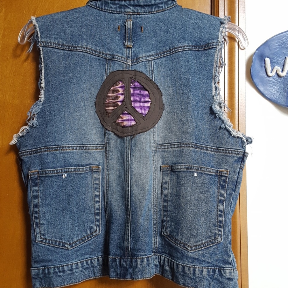 Upcycled blue jean sleeveless vest